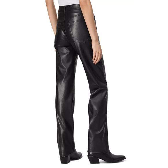 RAG & BONE WOMENS 23 HARLOW FULL LENGTH FAUX LEATHER STRAIGHT PANT BLACK NEW - Picture 2 of 15
